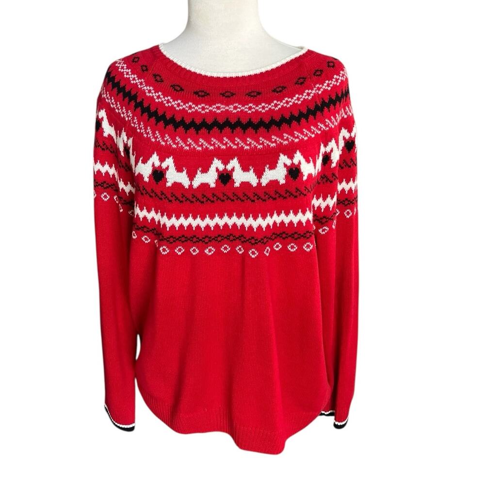 Charter Club Scottie Dog Fair Isle Sweater Novelty Christmas Holiday Red Size XL - Picture 3 of 14